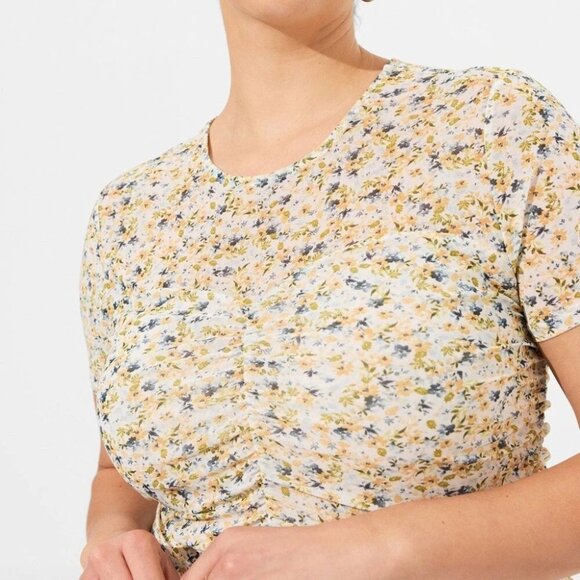 New Torrid Floral Ditsy Ruched Stretch Sheer Top Multicolor Size 1 / 1X / 14-16 - Picture 2 of 11
